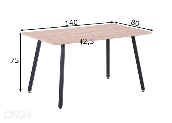 Ruokapöytä 80x140 cm mitat