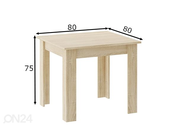 Ruokapöytä 80x80 cm, sonoma tammi mitat