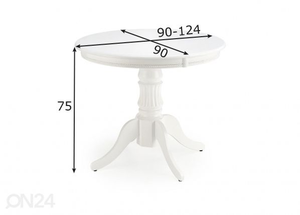 Ruokapöytä 90/124x90 cm mitat