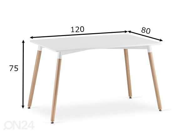 Ruokapöytä Adria 80x120 cm, valkoinen mitat