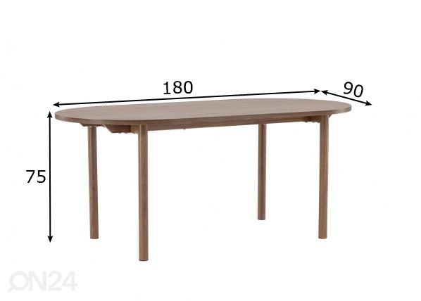 Ruokapöytä Andy 180x90 cm mitat