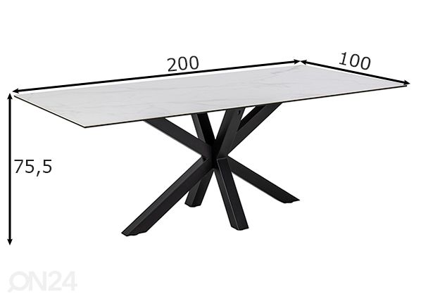 Ruokapöytä Beira 100x200 cm mitat
