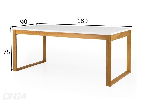 Ruokapöytä Birka 180x90 cm, valkoinen/ tammi mitat