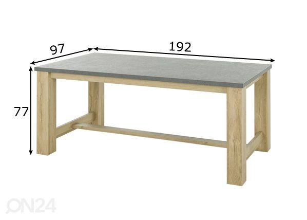 Ruokapöytä Broceliande 192x97 cm mitat