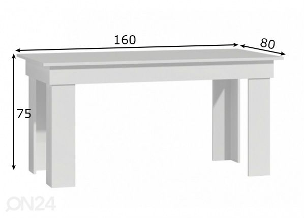 Ruokapöytä Brunch 80x160 cm mitat