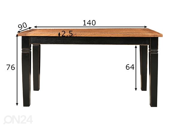 Ruokapöytä Corsica 90x140 cm mitat