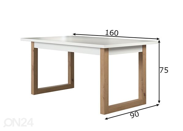 Ruokapöytä Dakota 160x90 cm mitat