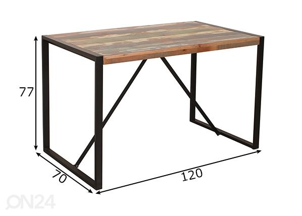 Ruokapöytä Fiume 70x120 cm mitat