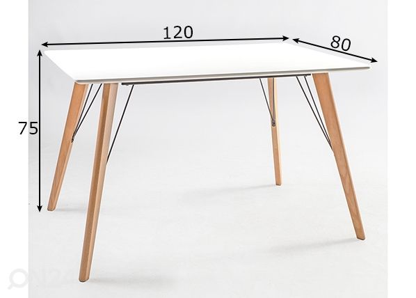 Ruokapöytä Helena White 80X120 cm mitat