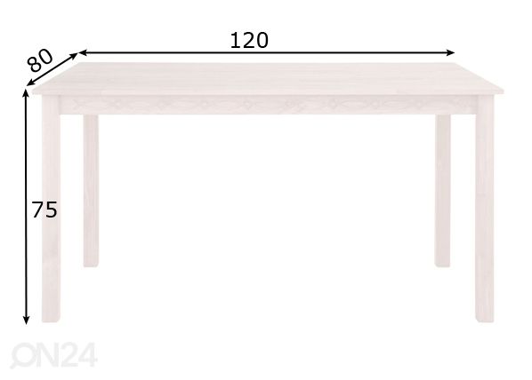 Ruokapöytä Indra 120x80 cm mitat