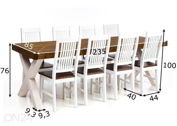 Ruokapöytä ja 8 tuolia mitat