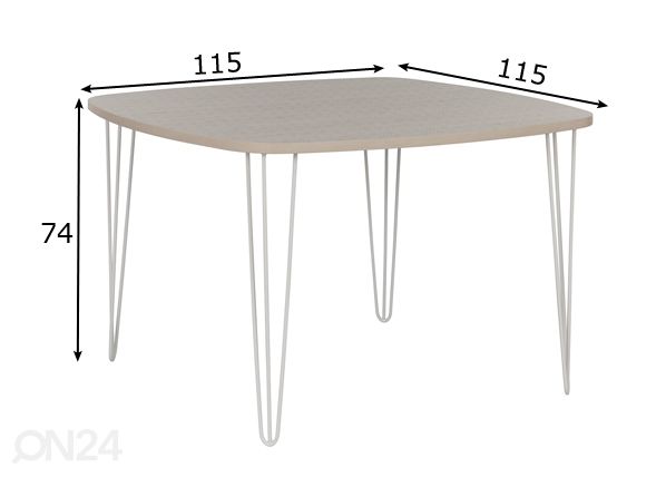 Ruokapöytä LEMON 115x115 cm mitat