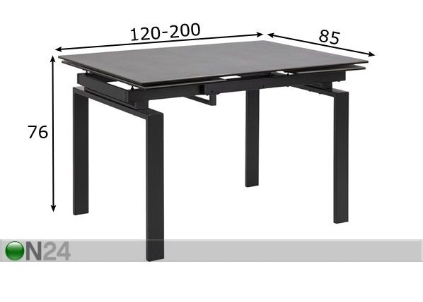 Ruokapöytä Long 120-200x85 cm mitat