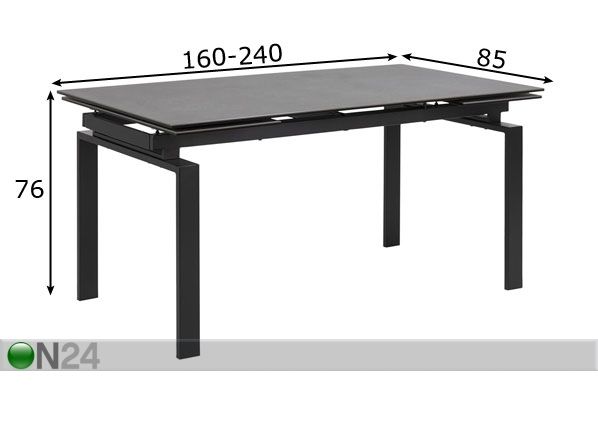 Ruokapöytä Long 160-240x85 cm mitat