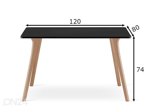 Ruokapöytä Monti 80x120 cm, musta mitat