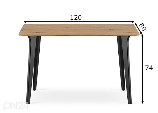 Ruokapöytä Monti 80x120 cm, tammi/musta mitat