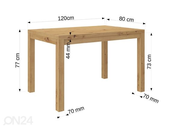 Ruokapöytä Olly 120x80 cm mitat