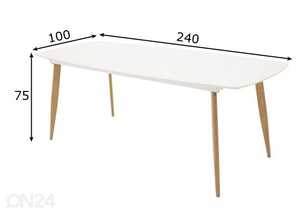 Ruokapöytä Polar 100x240 cm mitat