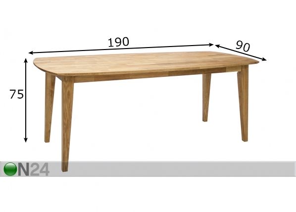 Ruokapöytä RETRO 190x90 cm mitat