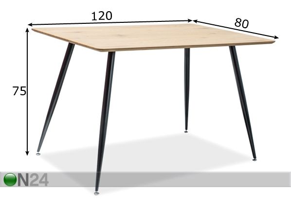 Ruokapöytä Romulus 120x80 cm mitat