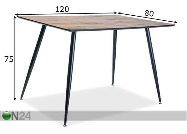 Ruokapöytä Romulus 120x80 cm mitat