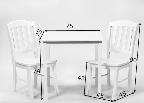 Ruokapöytä Rosella + 2 tuolia Monaco mitat