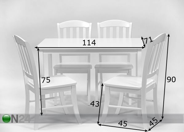 Ruokapöytä Rosella + 4 tuolia Monaco mitat