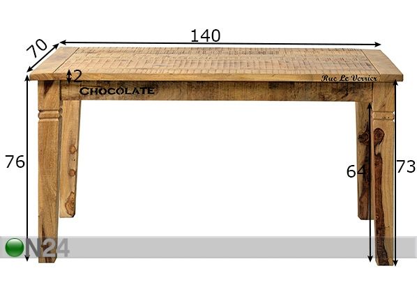 Ruokapöytä Rustic 140x70 cm mitat