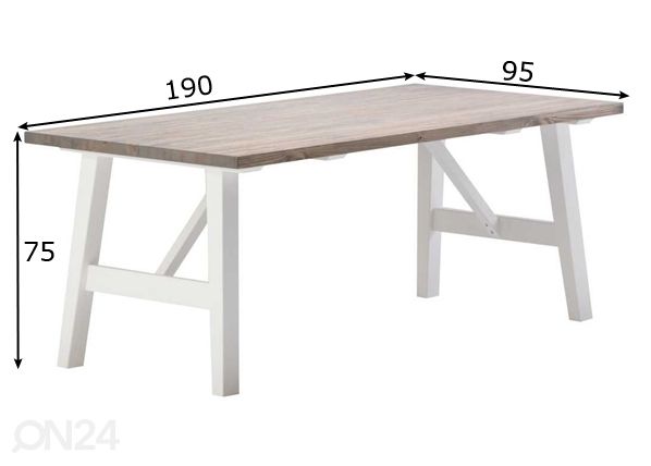Ruokapöytä Rustiiki 190x95 cm mitat