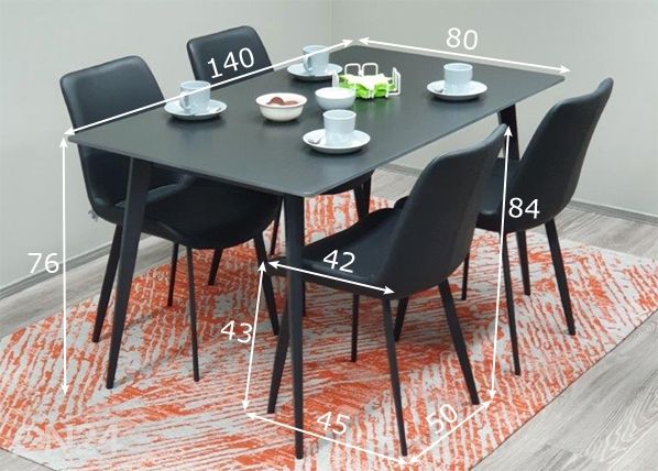 Ruokapöytä Stone 140x80 cm + 4kpl Marcus tuolit mitat