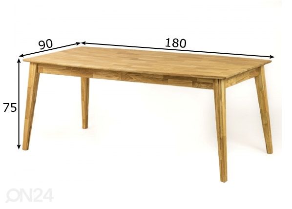 Ruokapöytä tammea 180x90 cm mitat