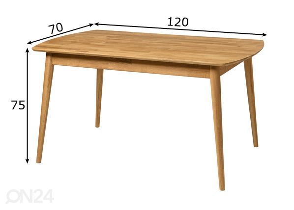 Ruokapöytä tammea Scan 120x70 cm mitat