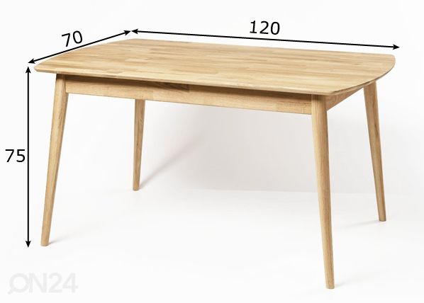 Ruokapöytä tammea Scan 120x70 cm, valkoinen öljy mitat