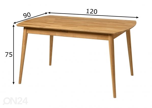 Ruokapöytä tammea Scan 120x90 cm mitat