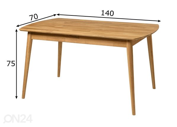 Ruokapöytä tammea Scan 140x70 cm mitat