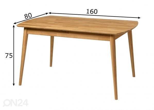 Ruokapöytä tammea Scan 160x80 cm mitat