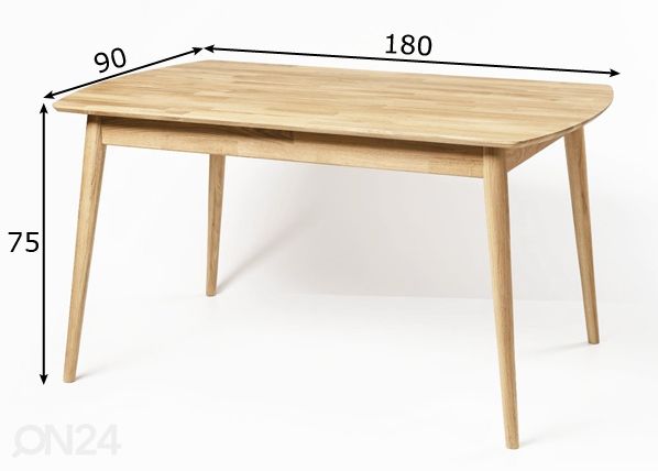 Ruokapöytä tammea Scan 180x90 cm, valkoinen öljy mitat