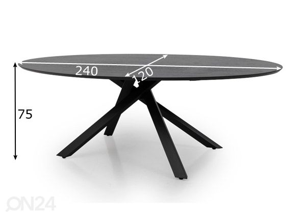 Ruokapöytä Tenzo Cox 240x120 cm, musta saarni mitat