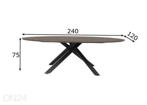 Ruokapöytä Tenzo Cox 240x120 cm, savutammi mitat