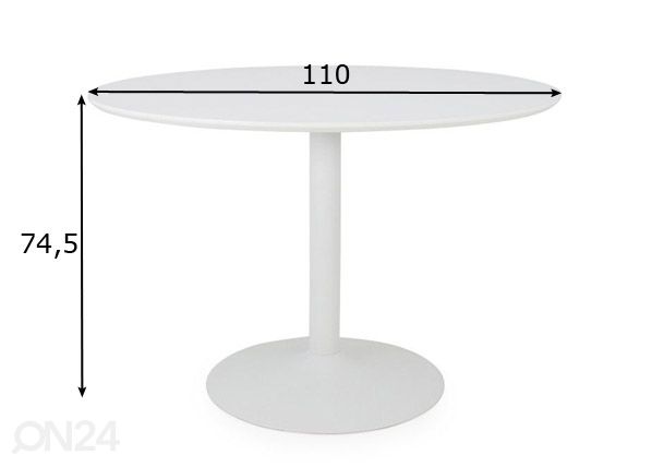 Ruokapöytä Tenzo Taco Ø 110 cm, valkoinen mitat
