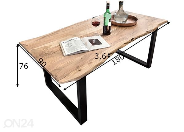 Ruokapöytä Tiche 180x90 cm mitat