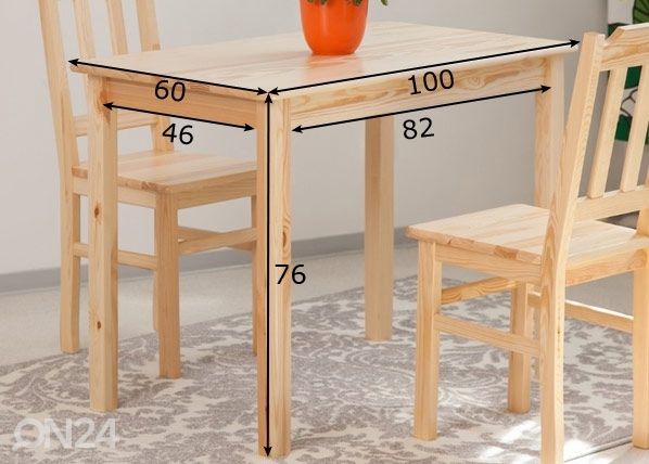 Ruokapöytä Tim 100x60 cm mitat