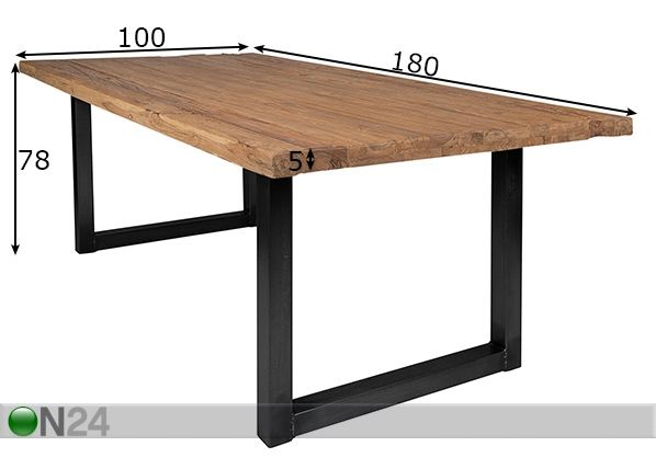 Ruokapöytä Tisch 100x180 cm mitat