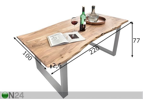 Ruokapöytä Tisch 100x220 cm mitat