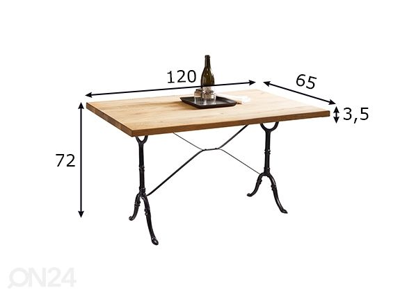 Ruokapöytä Tische 65x120 cm mitat