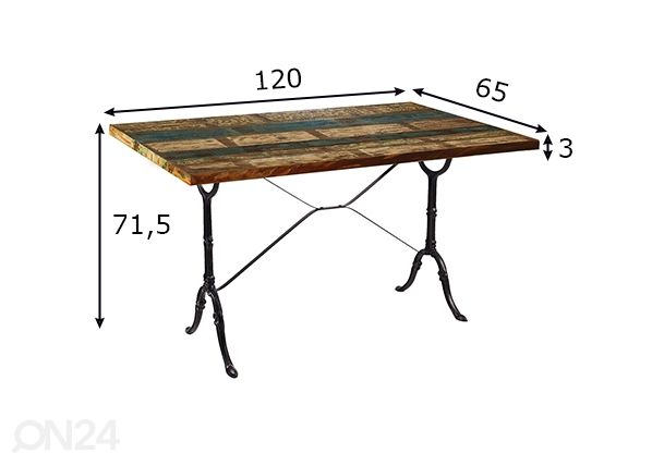 Ruokapöytä Tische 65x120 cm mitat