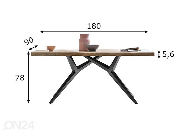 Ruokapöytä Tische 90x180 cm mitat