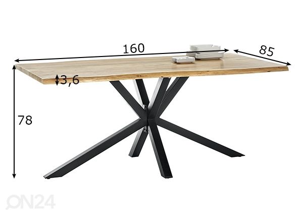 Ruokapöytä Tisches 85x160 cm mitat