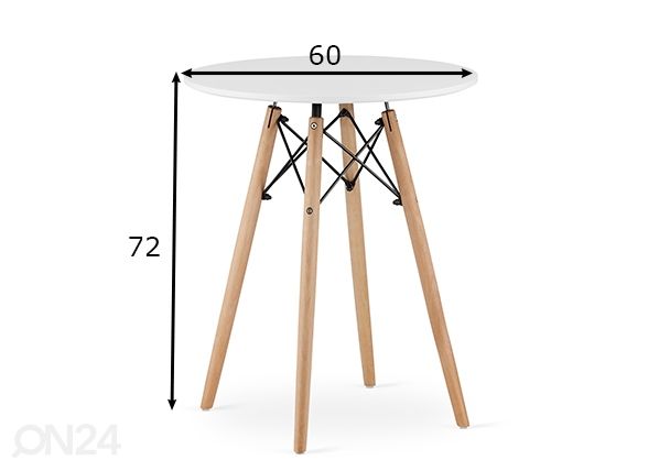 Ruokapöytä Todi Ø 60 cm, valkoinen mitat