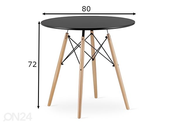 Ruokapöytä Todi Ø 80 cm, musta mitat